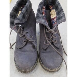 White Mountain Jay Jay Gray Suede Block Heel Boots Foldover Plaid Womens 10M